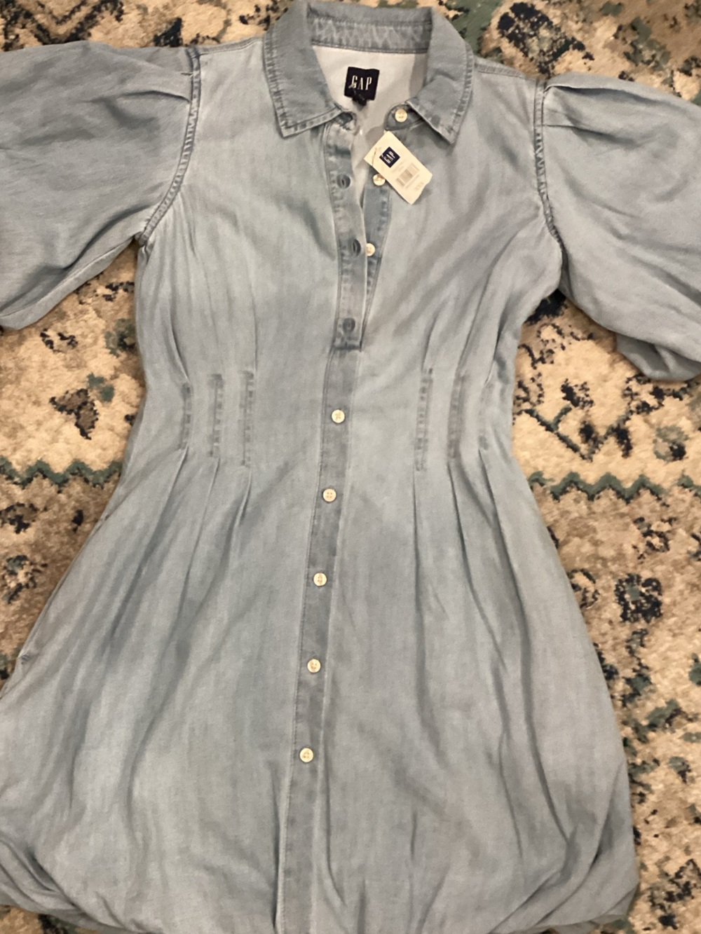 GAP Light Blue Puff Sleeve Button-Front Tunic